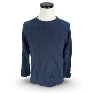 LA PAZ Mens Textured Cable Knit Raglan Sweater Navy Blue 100% Cotton Large READ